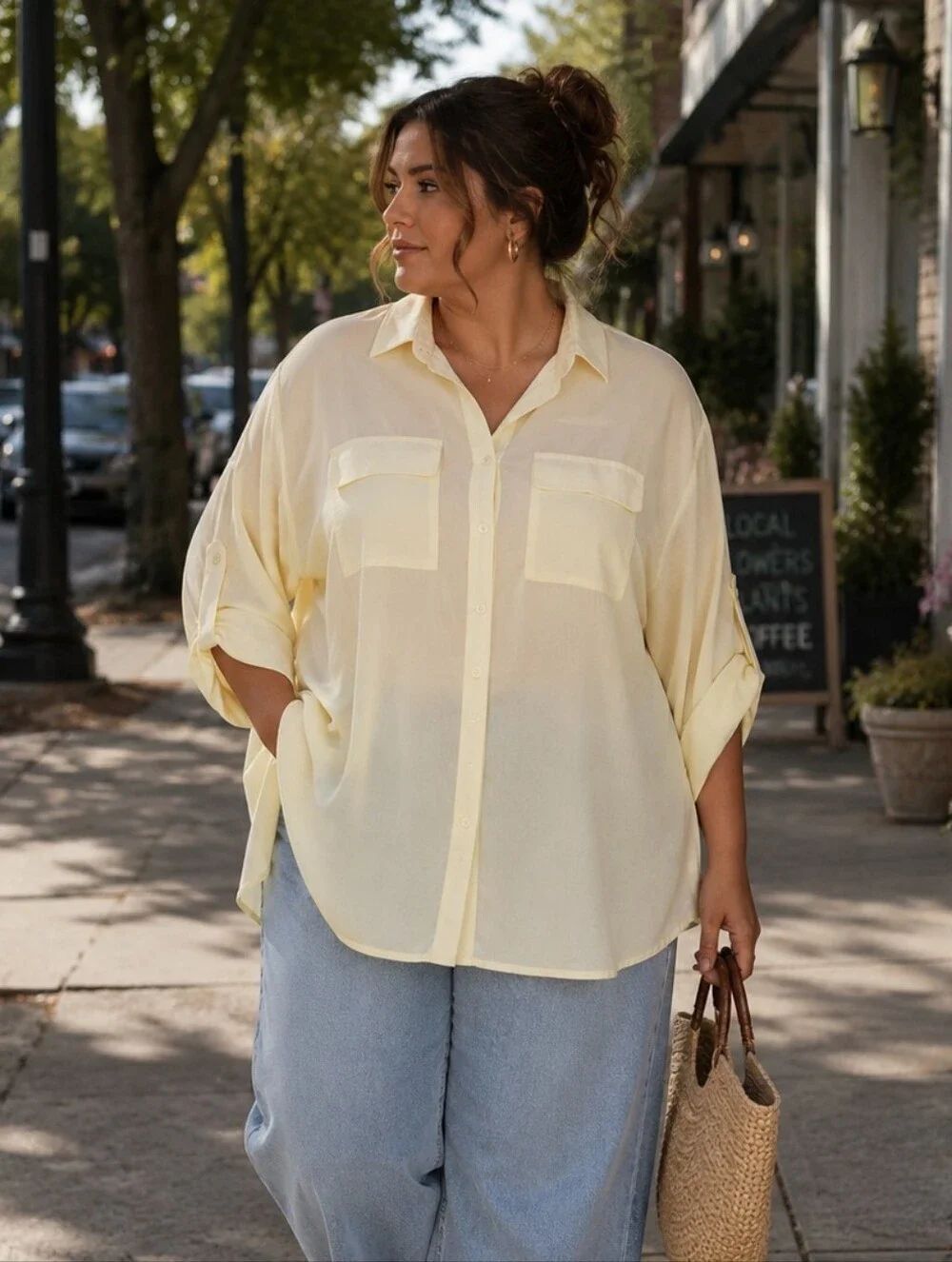 CJ Banks Light Yellow Button-Front Shirt